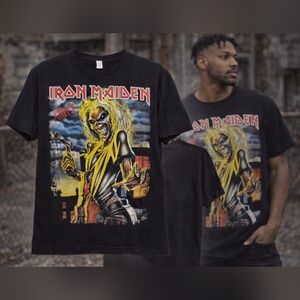 Iron Maiden Killers Graphic T-shirt Black Eddie Skeleton Band Tee Size Medium